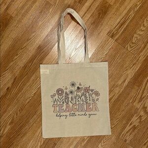 Floral Teacher Beige Tote Bag